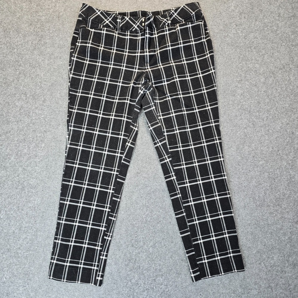 Faded Glory Dress Pants Womens 12 Black White Check Cotton Stretch Straight Leg